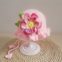 Korean spring and autumn flower baby hat Hand woven Autumn and winter newborn baby wool hat Girl princess hat