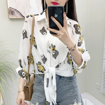 Cartoon bear sunscreen dress women cardigan new summer students Korean loose chiffon thin sunscreen shirt Women