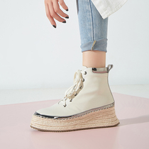 Hemp-bottom boots women thick soles 2021 autumn and winter plus velvet pine bottom Martin boots tide Korean version of hemp rope increased Knights boots