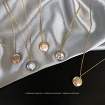 Natural Glossy American 14K Gold Natural Baroque Button Pearl Necklace choker