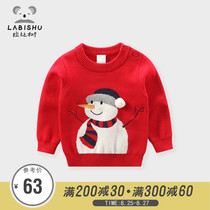  Boys sweater pullover Female baby sweater round neck New Year pure cotton rabbit tree childrens clothing infant sweater