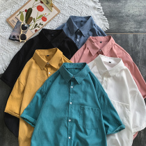 2020 new size womens college style short sleeve shirt Womens smog blue solid color loose fat mm Harajuku shirt