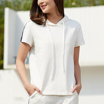 Even hat short sleeve T-shirt woman 2022 Summer new sport Leisure pure cotton thin cotton sweater white with bar jacket