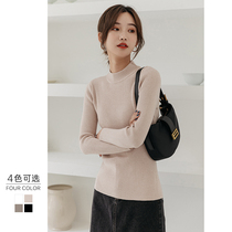 Half-high collar bottomed sweater womens autumn and winter with thick middle collar long sleeve slim top black and white tight sweater