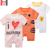 Baby conjoined clothes newborn female baby summer clothes 0 men 3 months 6 spring summer 12 short sleeves pure cotton spring autumn 1 year old