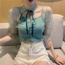 Hong Kong Tide Brand 2021 Autumn Fairy Sweet Joker Perspective Mesh Top Streamline Top Streamline