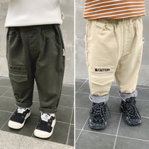 Baby plus velvet pants 2021 autumn and winter new boys warm foreign style overalls children Winter thick trousers tide