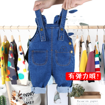  Baby bib pants spring and autumn open file men and women children Korean version of foreign style 1-3-5 years old elastic soft denim bib pants