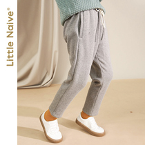 LittleNaive small innocent girl thick casual pants in big children solid color high waist autumn loose sports pants