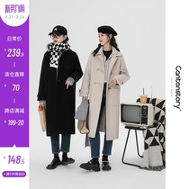 Spot cash crock buffalo horn button big coat girl in the middle of spring and autumn new Hepburn small sub-fur coat blouse