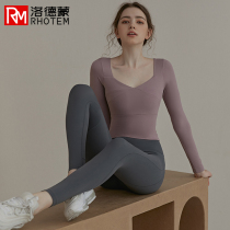 Lordemon fitness wear long sleeve running net red sexy sports suit with chest mat yoga dress women summer two-piece set