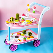 New wooden childrens girl house simulation birthday cake baby trolley ice cream cut educational toy