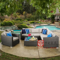 Outdoor sofa Rattan chair Coffee table Garden plastic sofa combination Living room corner rattan woven rattan sunscreen waterproof furniture