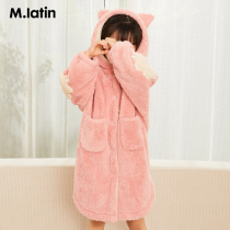 Childrens clothing female childrens home clothing set 2020 winter New cuffs cloth embroidered coral velvet robe