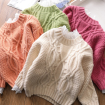 Girls foreign style stitching lace sweater Autumn and winter baby retro twist sweater Childrens warm pullover Korean