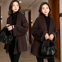 Double face cashmere big coat woman anti-season halal bunker special price autumn winter new medium long hair loose cloak jacket woman
