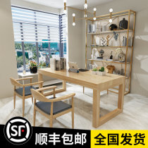 Home computer desk Desktop full solid wood double desk Simple Nordic long desk Office desk Writing desk workbench