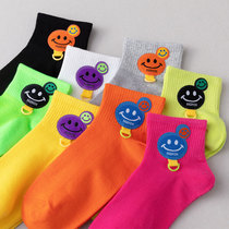 Pure Color Socks Children Short Socks Spring Spring Summer Chains Chains Chains Shot cotton thin Mesh Cartoon Cute smiling face Daily Silo Socks