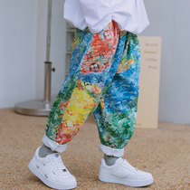 Childrens clothing boys flower pants casual trousers spring and autumn clothing 2021 New Tide handsome fashionable big boy