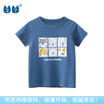 Korean version of childrens clothing 2022 Summer new children pure cotton cartoon round collar short sleeve sports T-shirt boy baby blouse