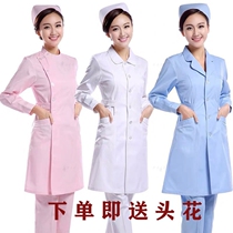 Nurse uniform summer short-sleeved female white coat long-sleeved doctor uniform pink blue round neck doll collar hospital overalls