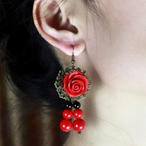 Original Yunnan Minority Ornament Bride Original Design Rose Flowers Agate Hand-woven Retro Ear Pendant