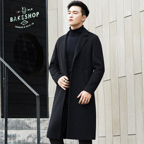 Autumn and winter 100%pure wool over-the-knee coat Mens Korean windbreaker extended slim-fit youth double-sided coat