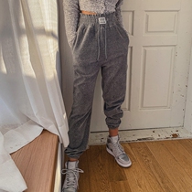 liphop Korea 21 Winter new tightness waist label Leisure vertical stripe Beam Sportpants Women