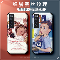 Suitable for Huawei Nova7 mobile phone shell soft silica gel mesh red cute Nova7pro protective sleeve embossed frosted Nova7se series European and American retro oil painting male girl silk tattoo full bag edge wave