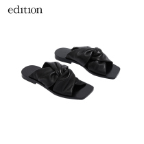 edition Retro Square Head Kink Slipper Womens Summer Fashion Cross Tackle Flat Single Shoes moco