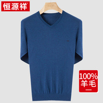 Hengyuanxiang mens V-neck sweater thin autumn winter business base shirt sweater middle-aged mens sweater