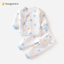 Tongtai newborn thermal underwear baby autumn and winter cotton boneless partial open three-layer thermal underwear pants suit