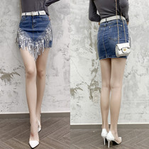 Denim skirt womens summer hip skirt spring new fashion sequins tide slim slim stretch sexy one-step skirt