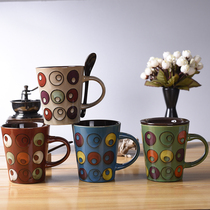 Foreign trade hand-painted dot mug personality female creative water cup Ceramic cup Breakfast cup with lid spoon drinking water household