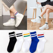 5 pairs of socks female Korean version of academic style two bar womens socks in the tube sports socks Joker autumn and winter original wind stockings women