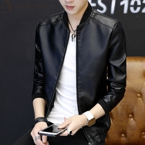 Mens leather jacket plus velvet thickened 2021 New Korean trend handsome youth leather large size leather jacket coat men