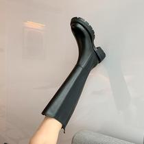 Miss Morning ) 2021 autumn and winter 2021 round tip thick and thin smoke boots boots boots increase the boots