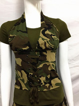 2017 summer sailor dance fake two-piece vest short-sleeved t-shirt green camouflage casual clothes red camouflage half-sleeved 61062L