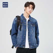 Hanska Spring and Autumn Denim Jacket Men Loose Tide Brand Plus Fat Oversize Cargo Casual Jacket Male Denim Top