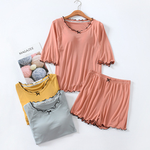 Bra-free modal pajamas female summer ice silk short-sleeved shorts thin fresh Korean version with chest pad home suit