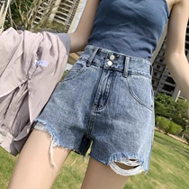 Korean high-waisted denim shorts womens net red 2021 new summer thin loose thin wide legs a-shaped hot pants