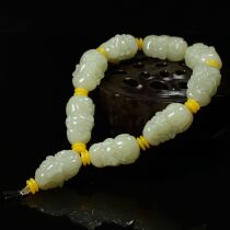 And Tian Yaoshio Han Handchain genuine products Qingbai jade Double face engraving Rohan Handheld mens hand strings of jade