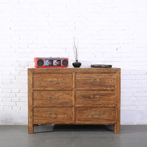 Retro cupboard new Chinese side cabinet solid wood lockers Elm furniture log multi-drawer cabinet Chinese cabinet old