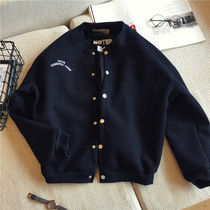 Postpartum winter thickened out stand collar single-breasted back letter baseball clothing women's black short thick coat