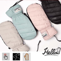 Korean down ski gloves HELLOW Waterproof warm touch screen muffled men and women lanyard veneer gloves