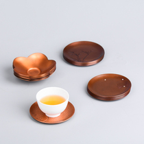 Wu Jin pure handmade carved pure copper tea cup pad red copper cup holder antique kung fu tea set accessories Japanese tea tray