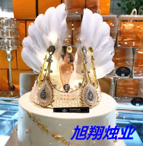 Creative card beautiful queen crown wedding Valentines Day creative handmade feather wings birthday Lamp Cake Decoration