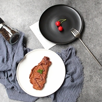 Nordic creative salad plate ceramic light dish steak plate steak plate Western dinner plate round matte black and white plate