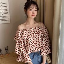 One-word shoulder nine-point sleeve shirt female Net Red new retro student shirt tide spring and summer Korean version loose display