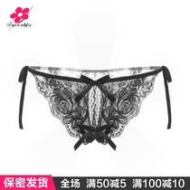 Lace Spice Tinged Pants Underwear Free Lady Open Crotch Transparent Clairvoyant Seductive Passion Laces Black